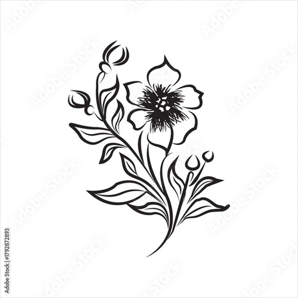 Fototapeta Minimal botanical leaf line art vector. Tattoo flower icon. simple botanical line drawings featuring delicate leaves and branches, ideal for logos, tattoos, invitations, and modern decor.eps10