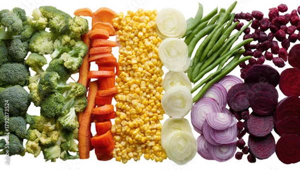 Obraz Colorful array of sliced vegetables