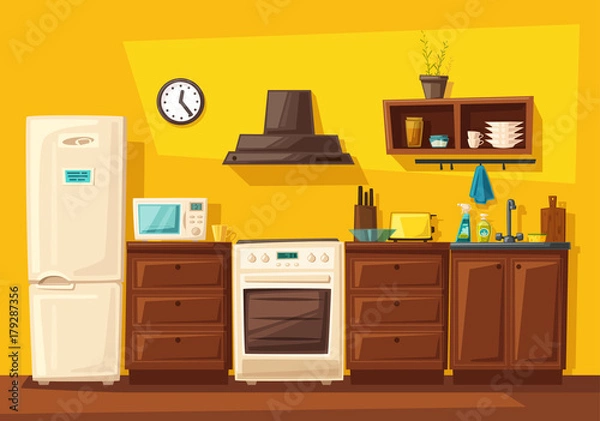 Obraz Kitchen interior with furniture. Cartoon vector illustration