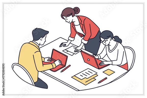 Fototapeta Business Teamwork Illustration Set Collaboration, Office Meeting, Leadership, and Corporate Success Concepts