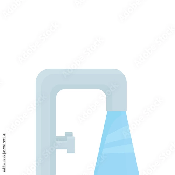 Fototapeta A faucet with a stream of water isolated on a white background. Clean water flows from the tap. Water supply.