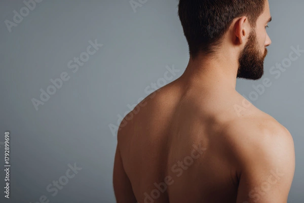 Fototapeta closeup shot of male back during twisting motion emphasizing muscles and flexibility