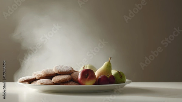 Fototapeta delightful assortment of gingerbread cookies beautifully arranged on pristine white plate exuding sense of warmth