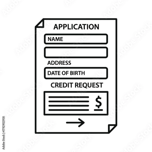 Fototapeta Application form with fields for name, address, date of birth, and credit request