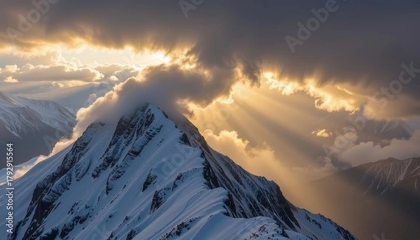 Fototapeta Majestic snow-covered mountain peaks remote location landscape photography cloudy environment aerial view natural serenity