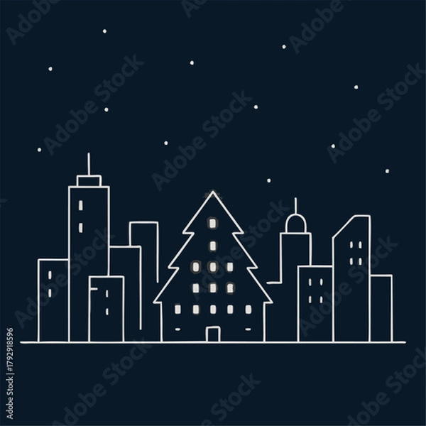 Fototapeta Minimalist Christmas city sky light vector