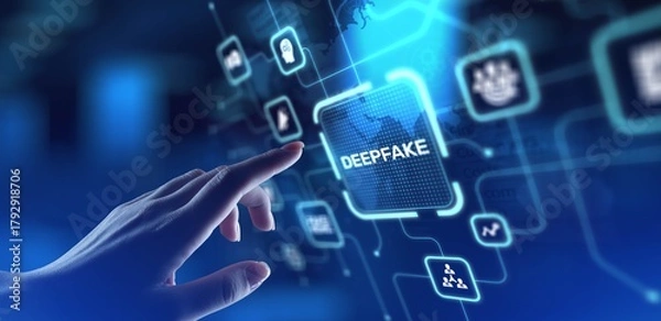 Fototapeta Deepfake Synthetic Media Creation and Manipulation, projection on a virtual screen, Business and Technology Concept.