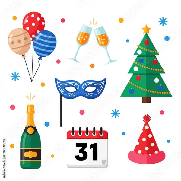 Fototapeta New year decorations and elements vector design illustration