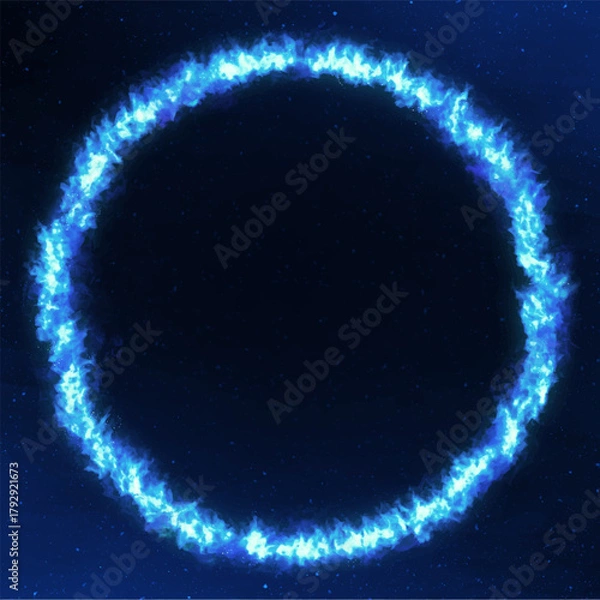 Fototapeta Abstract futuristic background of blue neon circle round frame