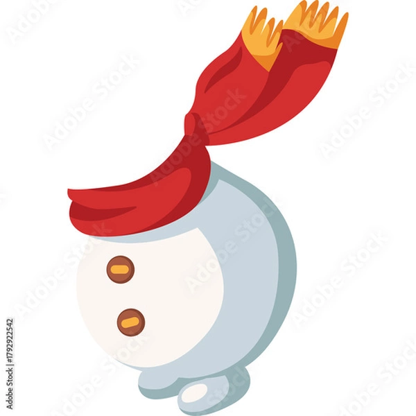 Fototapeta Charming Pixel Art Snowman With Red Scarf and Button Eyes on Transparent Background Simple Festive Winter Character Illustration