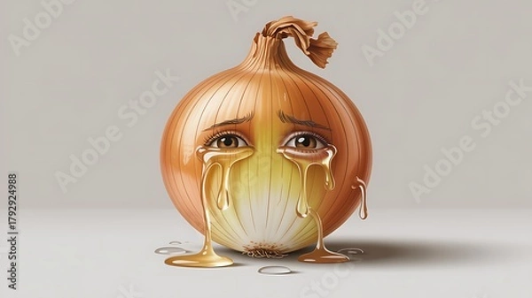 Fototapeta Creative onion with human-like eyes and tearful expression photo