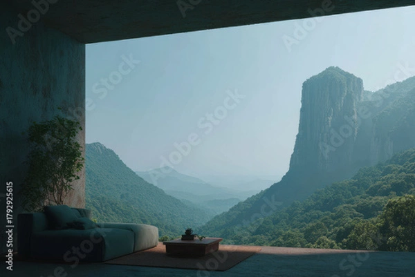 Fototapeta unique house with invisible walls seamlessly projecting breathtaking natural landscapes