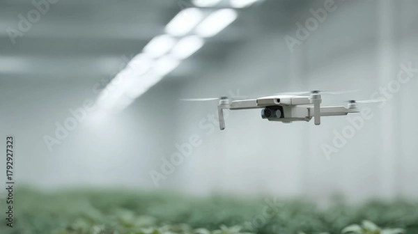 Obraz sophisticated drone harvesting crops within futuristic vertical farm environment