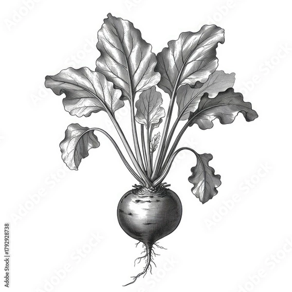 Fototapeta Monochrome illustration of a turnip with leaves.