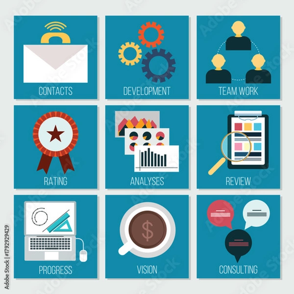 Fototapeta Modern flat design business elements with icons and shapes