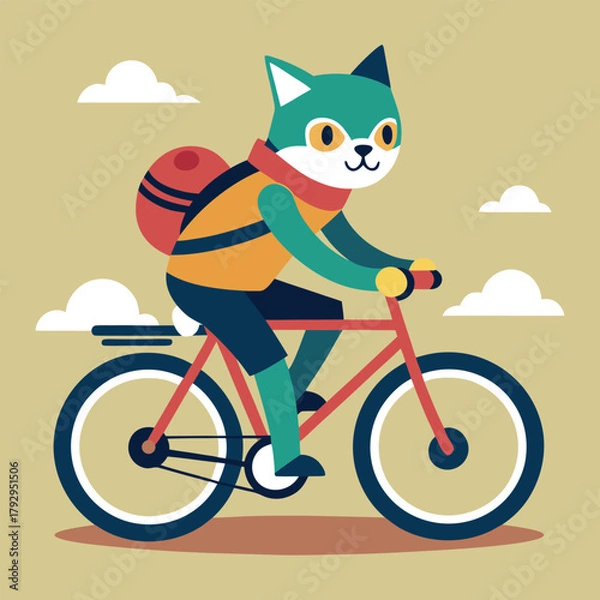 Fototapeta Cute Cat Riding a Bicycle Illustration