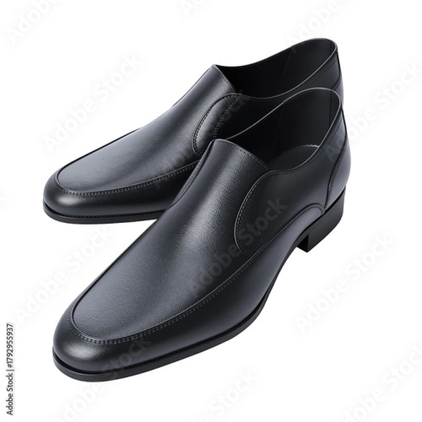 Fototapeta A Pair of Black Shiny Formal Slip On Dress Shoes Isolated on a White Background Showcasing Detailed Texture and Elegant Design