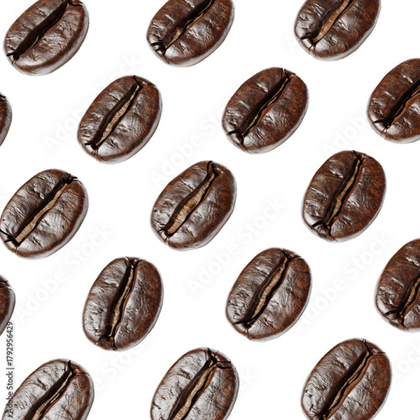 Obraz A Pattern of Roasted Coffee Beans Isolated on a Transparent Background with a Black Backdrop Texture