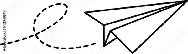 Obraz Minimalist Paper Airplane Illustration with Curved Flight Path Symbolizing Creativity, Freedom, Motion, Communication, Simplicity, Exploration, and Imaginative Travel Concept