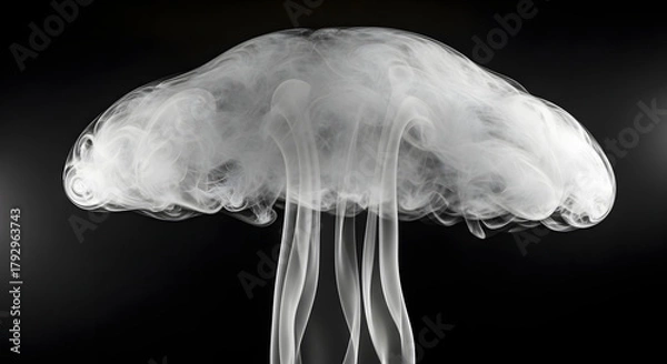 Fototapeta Abstract white smoke cloud resembling a jellyfish against a dark background