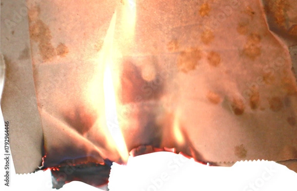 Fototapeta burning paper on transparent background