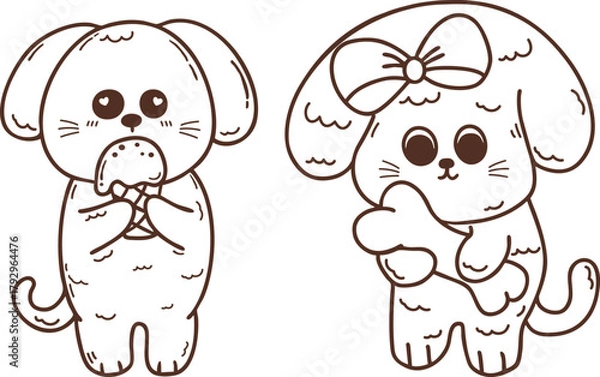 Fototapeta puppy hug a bone toy hand drawn character illustration