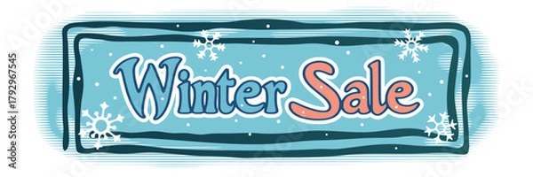 Fototapeta Winter banner, winter sale, snowfall and snowflakes, vector design