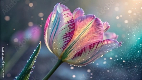 Fototapeta Tulip flower with glowing lighting rays image