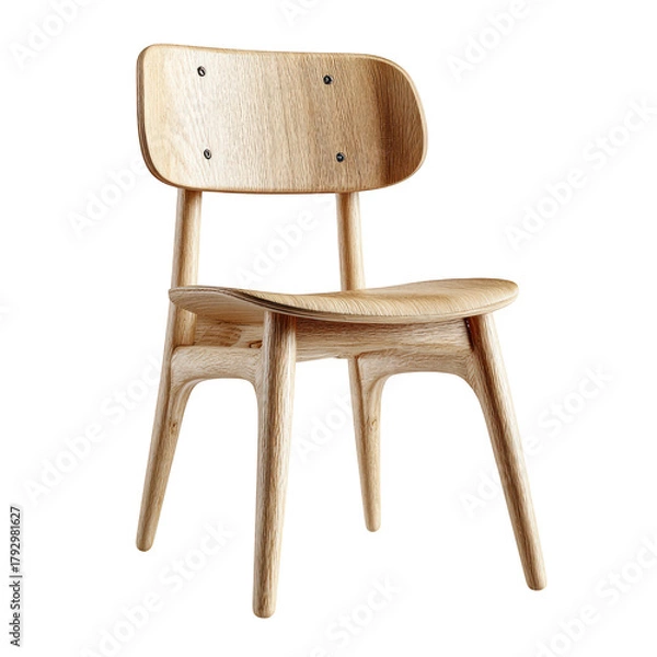 Obraz Modern Light Wood Chair with Curved Seat and Back furniture wooden isolated on a transparent background
