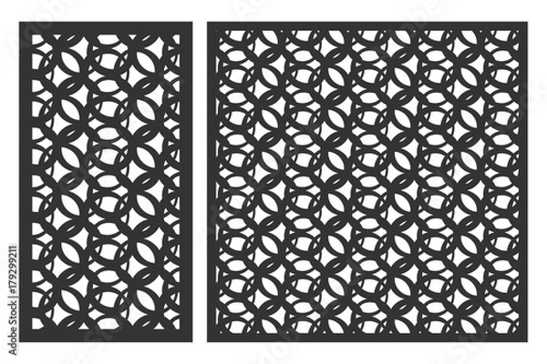 Fototapeta Set of cards to cut. Vector panels for laser cutting. The ratio 1:2, 1:1. Cut silhouette with geometric patterns. Used for openwork partitions, panels, printing, laser cutting, stencil.
