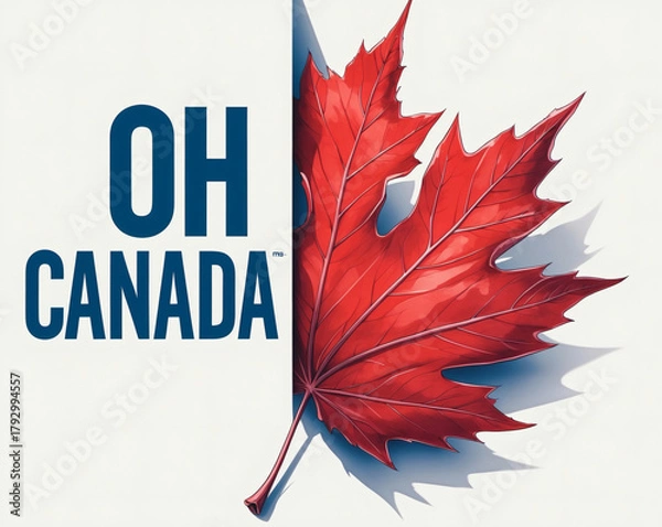 Fototapeta Celebration of Canada with a vibrant maple leaf against a backdrop of bold lettering filled with pride