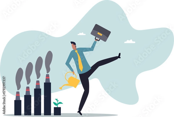 Obraz Climate crisis and environment policy, ESG or ecology problem.about a man and his life.