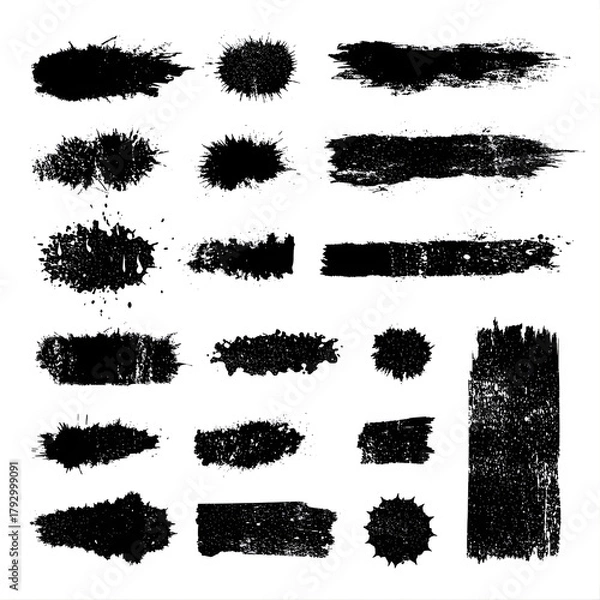 Fototapeta Vector grunge texture shapes, black distressed design, isolated on white 