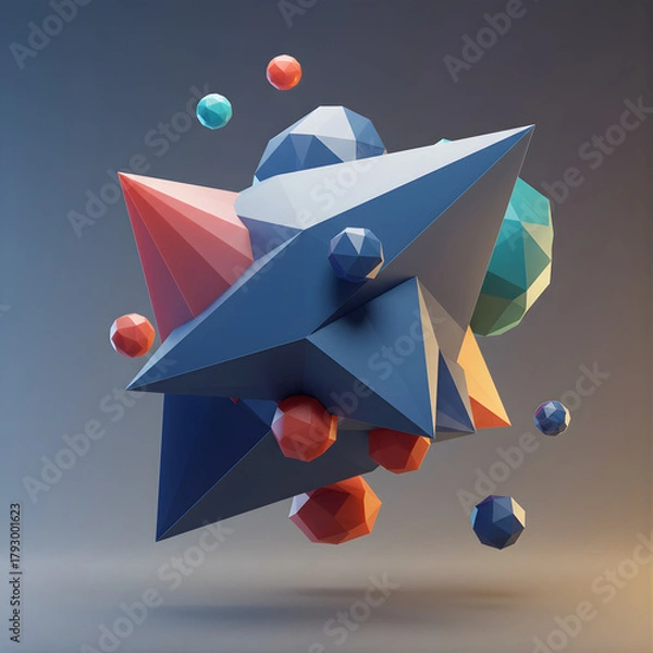 Fototapeta Abstract polygonal 3D shapes, isolated on transparent background 