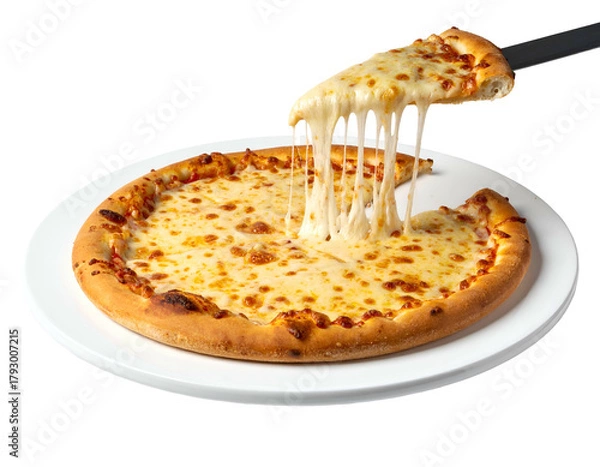 Fototapeta Gooey melted cheese stretching from a freshly baked pizza slice