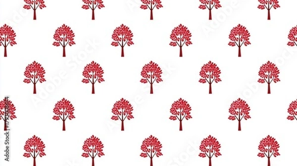Fototapeta Minimal Red Tree Pattern on White Background, Ideal for Wallpaper, Poster, and Decorative Design Projects
