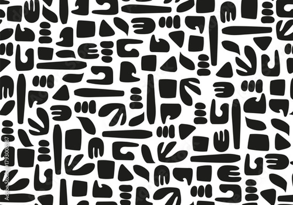 Fototapeta Seamless abstract black and white pattern with different elements.