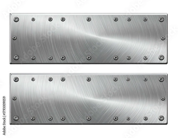 Fototapeta Two brushed metal plates, each secured by evenly spaced rivets