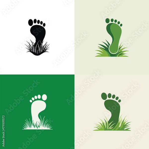 Fototapeta Vector illustration of a human footprint with grass, symbolizing eco lifestyle, sustainability, and nature-friendly concept
