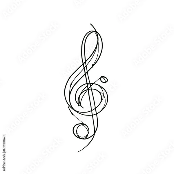 Obraz Elegant minimalist treble clef line art illustration, hand-drawn vector design for music posters, logos, and artistic branding concepts