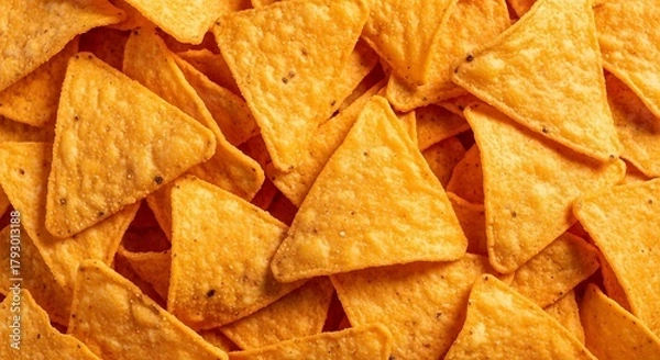 Fototapeta Close up of many crispy golden tortilla chips