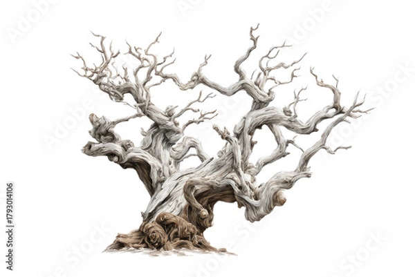 Fototapeta Detailed, stylized, aged tree with intricate branches