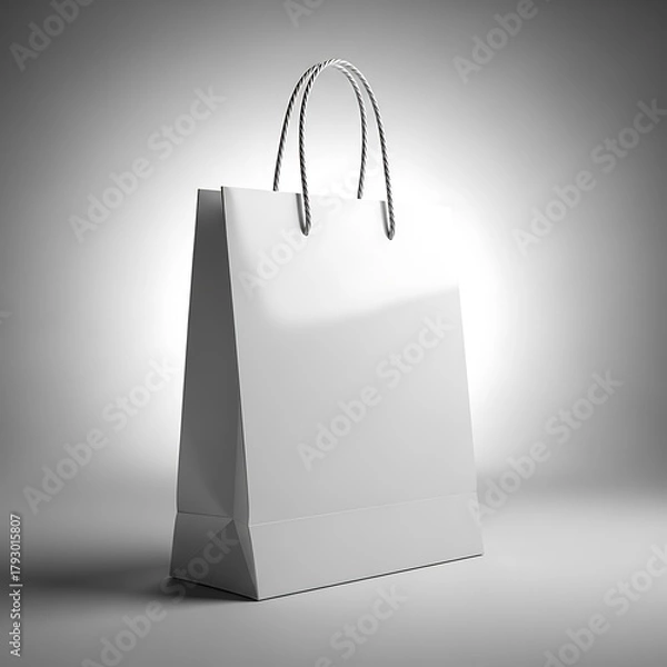 Fototapeta Blank white paper shopping bag with twisted handles on a light background