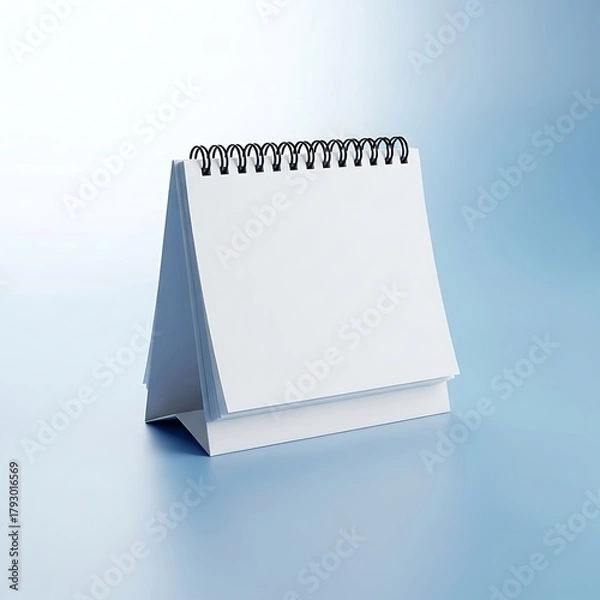 Fototapeta Blank spiral bound desk calendar with white pages on a blue background