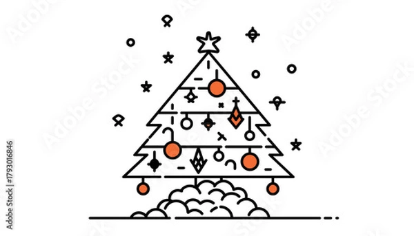 Obraz Minimalist Line Art Christmas Tree Launching Like a Rocket Icon for Holiday Design