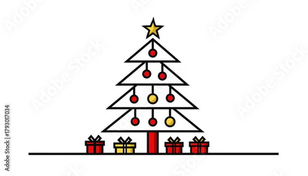 Obraz Minimalist Christmas Tree Icon with Gifts Simple Holiday Decoration Vector Graphic