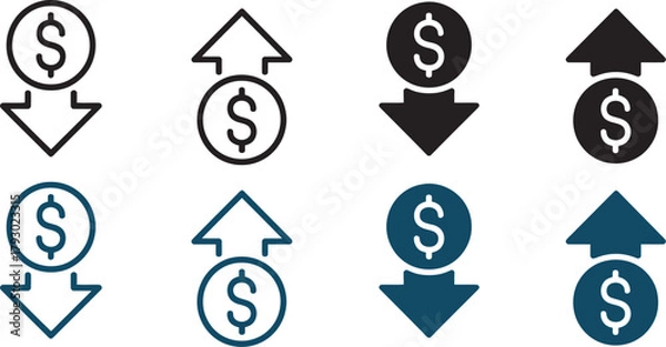 Obraz Money increase and decrease icons representing financial growth and decline