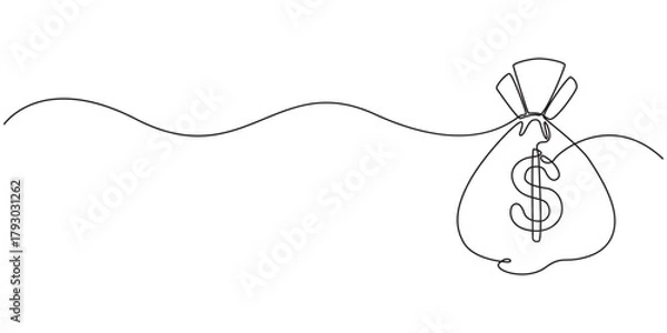 Obraz Money continuous one line finance art graph financial icon coin. Continuous one line money single growth chart sketch cash concept hand investment business arrow vector drawing bank doodle background