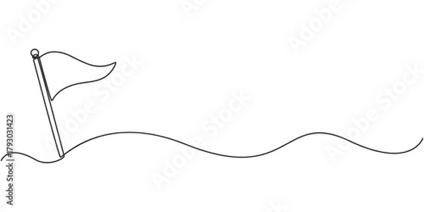 Obraz Continuous one line empty, white flag drawing. Flag Vector illustration, Single Line Drawing of a Flag with Editable Stroke and Copy Space, Continuous one line art billowing flag icon.