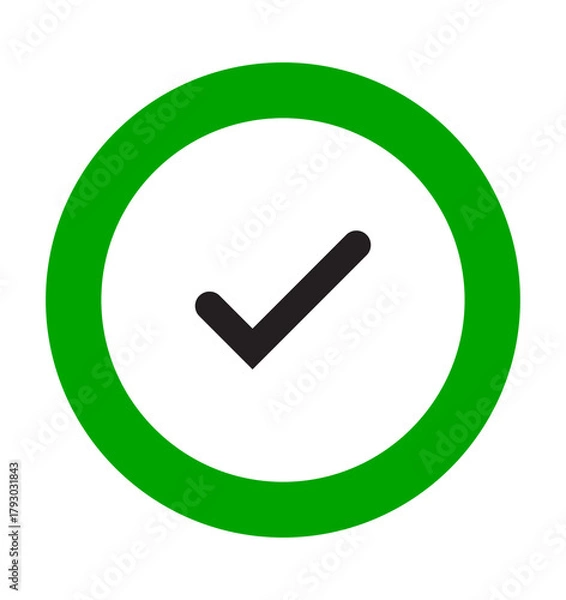 Obraz Completion checkmark circle PNG with transparent background, bold green confirmation ring icon in modern UI style for success messages, approvals, verification screens, and alerts.